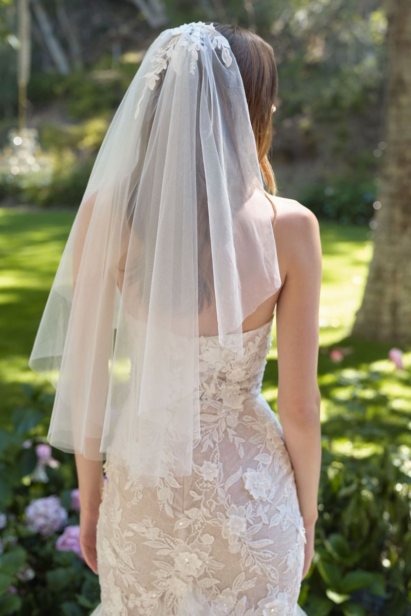 floral lace embroidery with layered tulle skirt