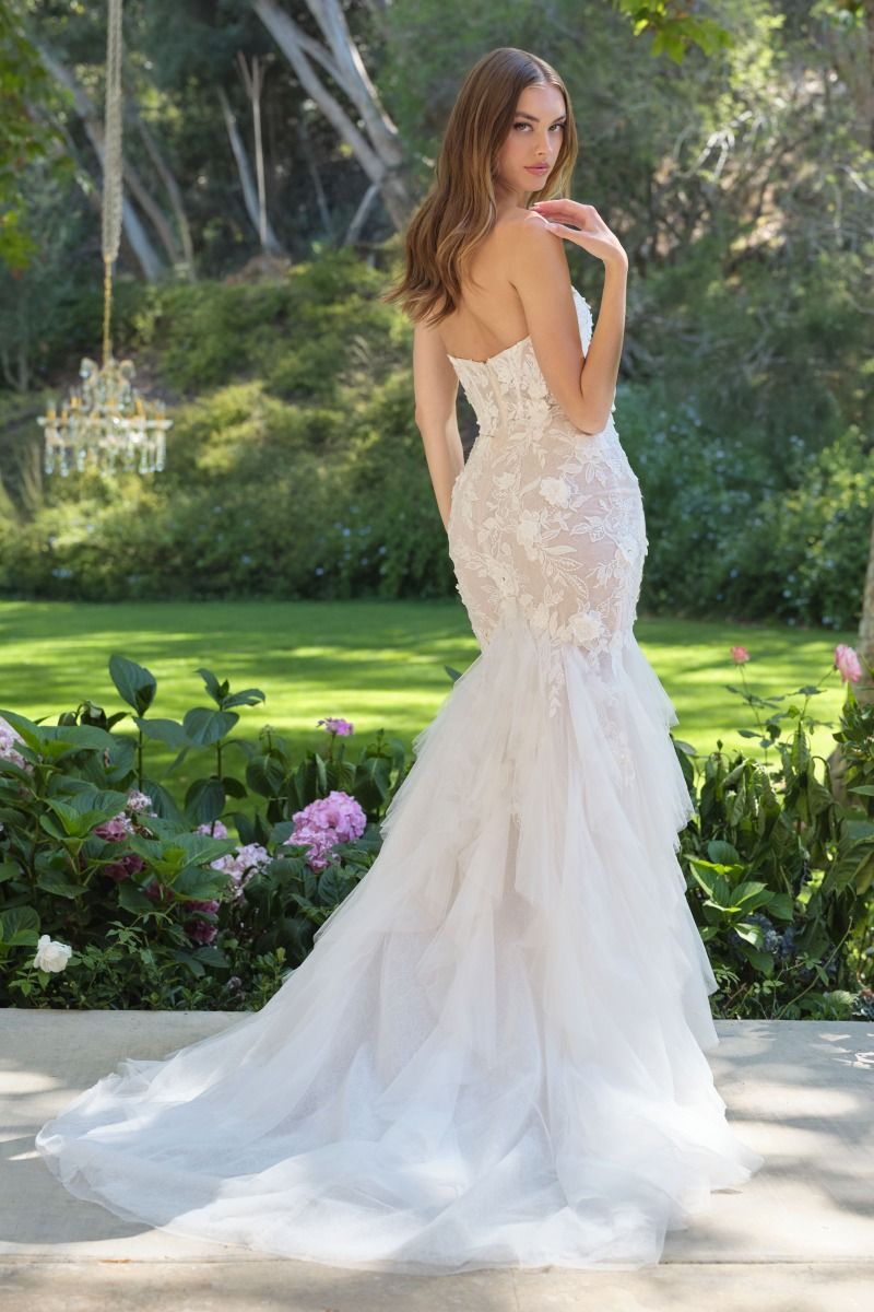 floral lace embroidery with layered tulle skirt
