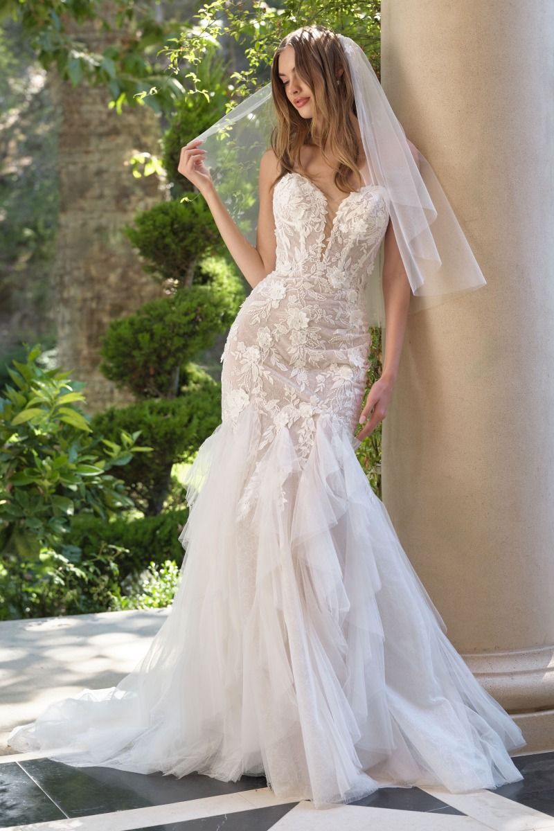 floral lace embroidery with layered tulle skirt