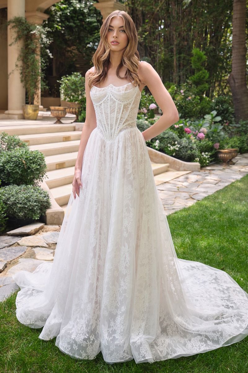 Structured corset with lace-up back and long train