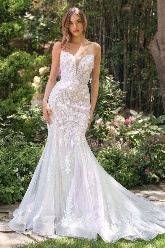 Strapless neckline, embellished lace body & lace-up back
