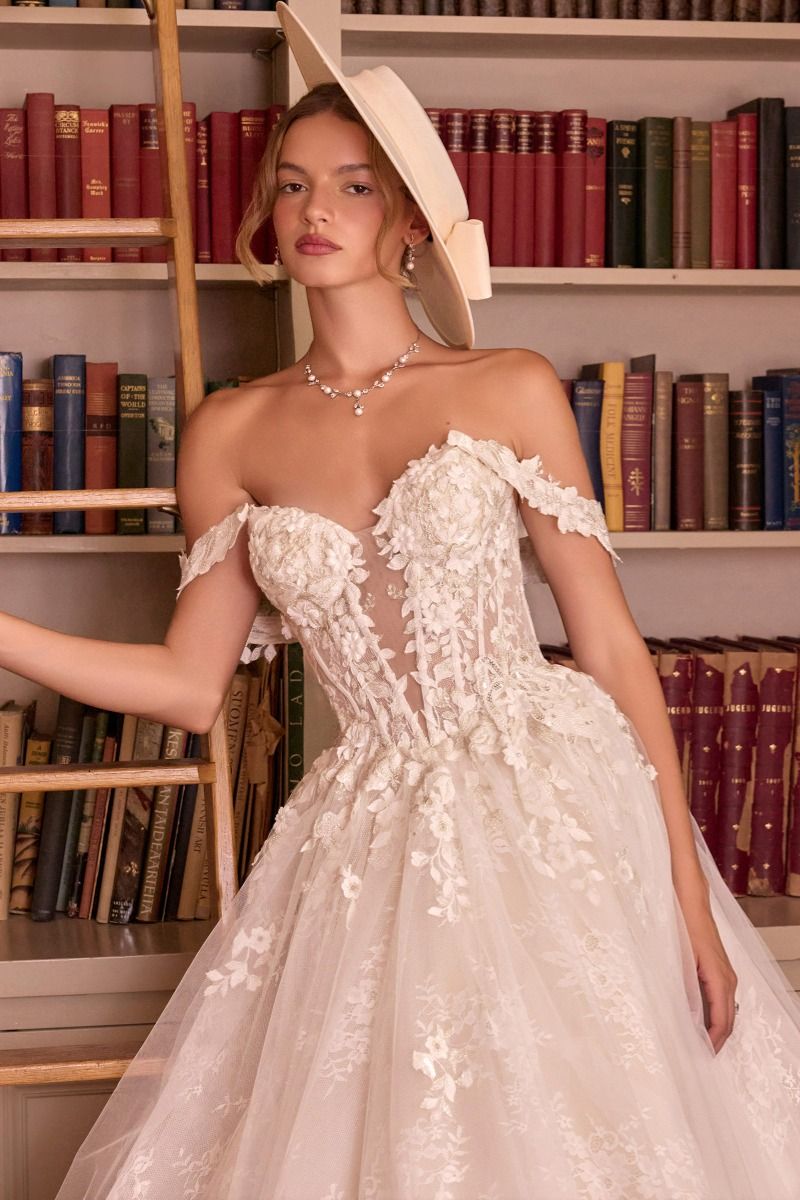 Layered tulle and lace with embroidered floral appliqué