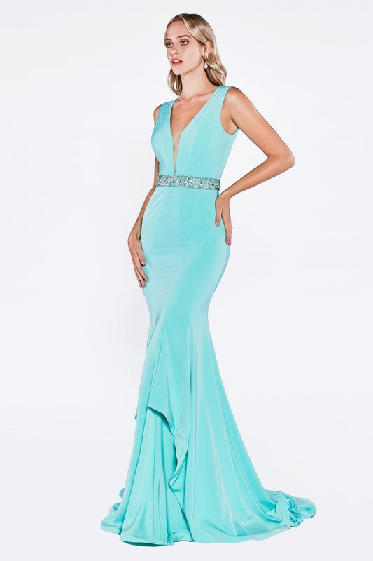 Gown with beaded belt accent