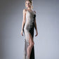 Beaded Lace Stretch Knit Sheath Gown