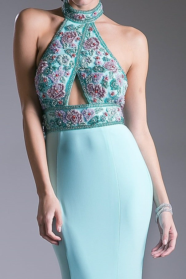 Halter Beaded Mint green gown