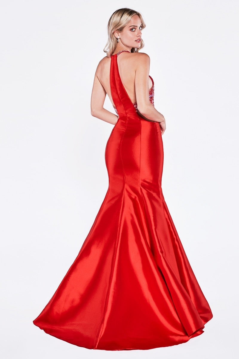 Red Beaded Halter top mermaid gown