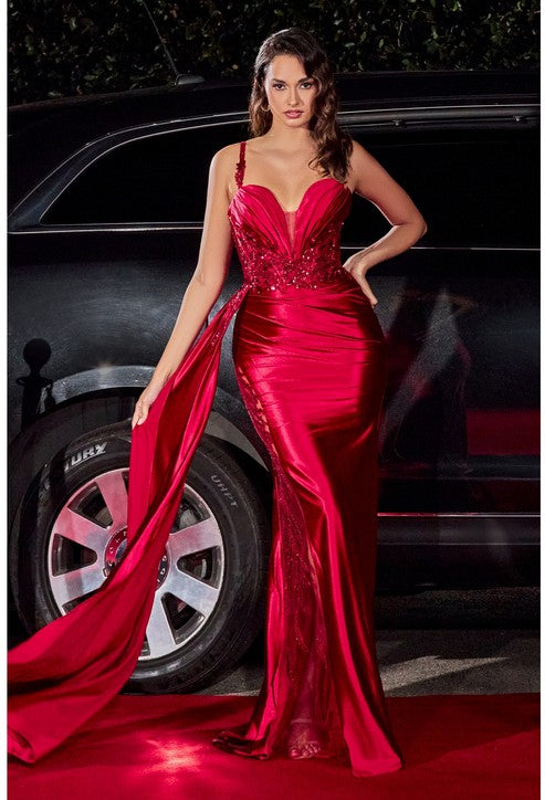 Satin Glamour Gown with tulle slit on side