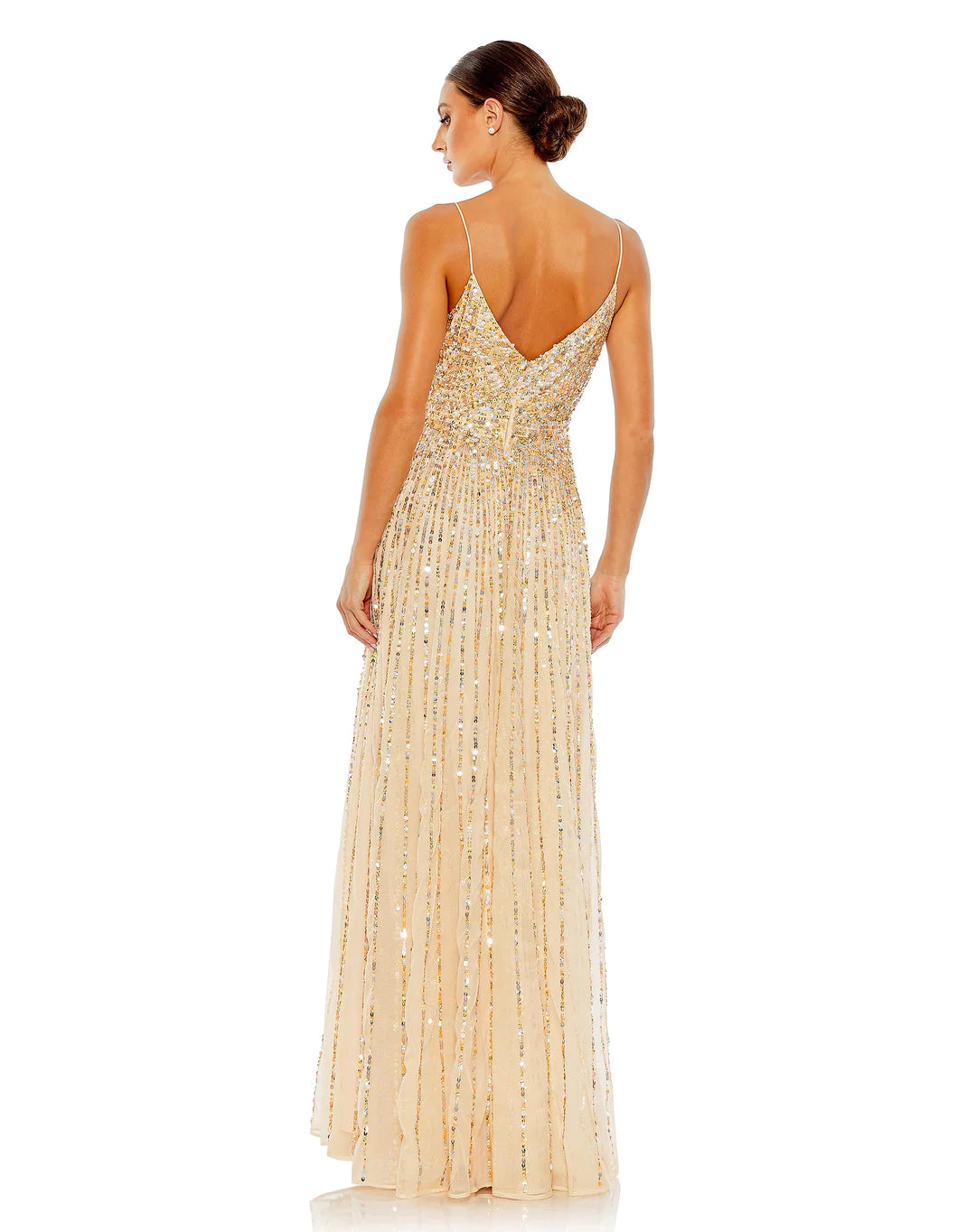 Mac Duggal SEQUINED SLEEVELESS WRAP OVER A LINE GOWN #10928