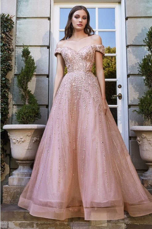 Off shoulder fairy gown with rhinestones