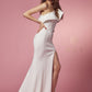 ONE SHOULDER RUFFLE OVERLAY TRUMPET LONG GOWN NARI-E467W