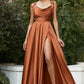 Bridesmaids Dress with Cowl neckline and spaghetti strap and slit