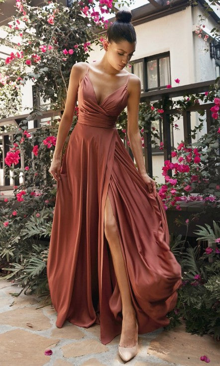 Bridesmaids Dress with Sweetheart neckline and spaghetti strap and slit