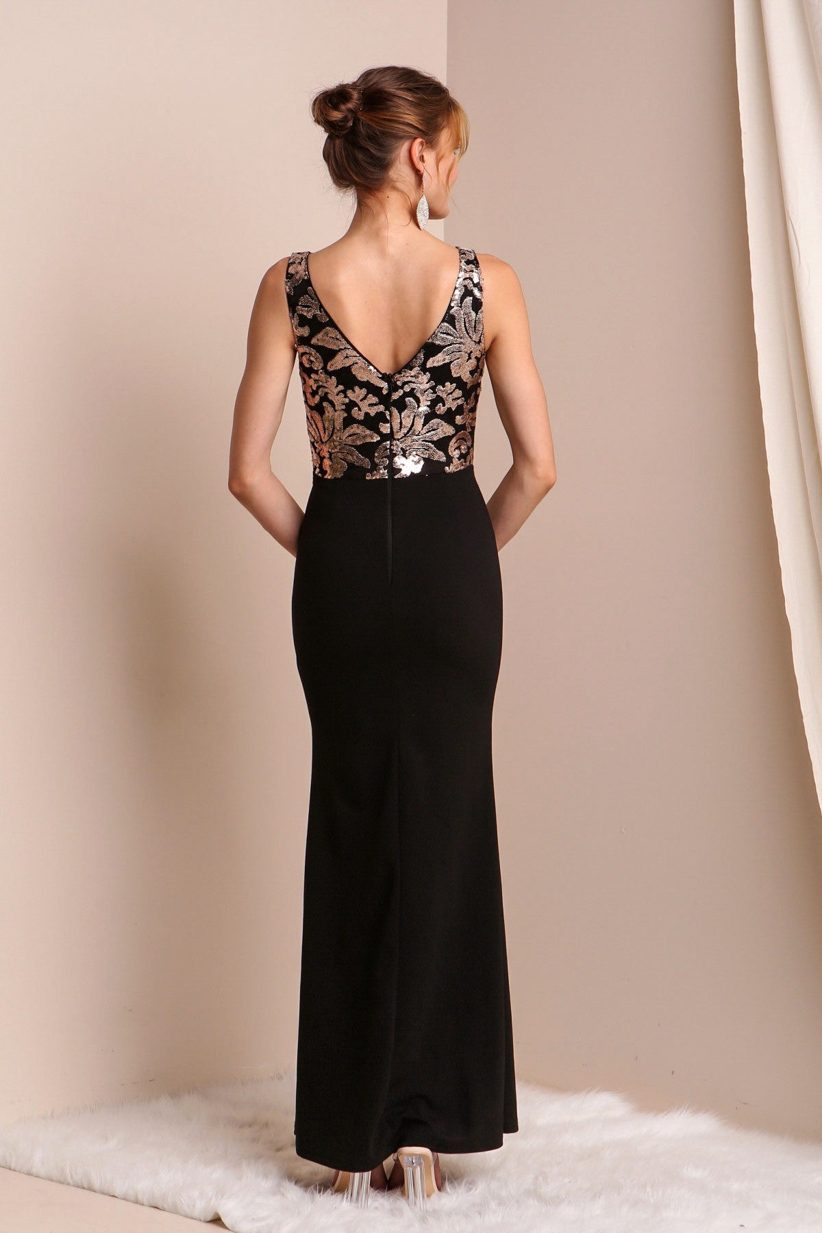 Elegant Sequins and embroidered Dress with Slit
