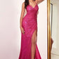 CH225 RUCHED FITTED SEQUIN EVENING GOWN