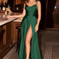 Bridesmaids Dress with Cowl neckline and spaghetti strap and slit