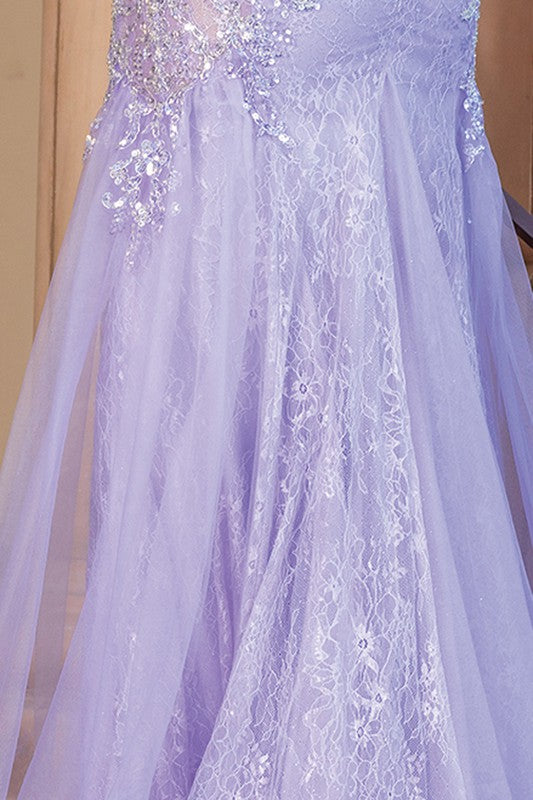 Lace Sequin Embellished Trumpet Dress in Lilac 404-352