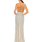 Mac Duggal SEQUINED ONE SHOULDER DRAPED LACE UP GOWN #5687