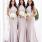Wholesale Price Mermaid Bridesmaids Dresses High Neck Elastic Satin Bridesmaid Dress Sleeveless for Teens Wedding Party