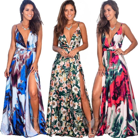 9 Colors Women Maxi Dress High Slit Sleeveless v Neck Summer Dress Beach Holiday Casual Long Dress eDressU LQ-2301