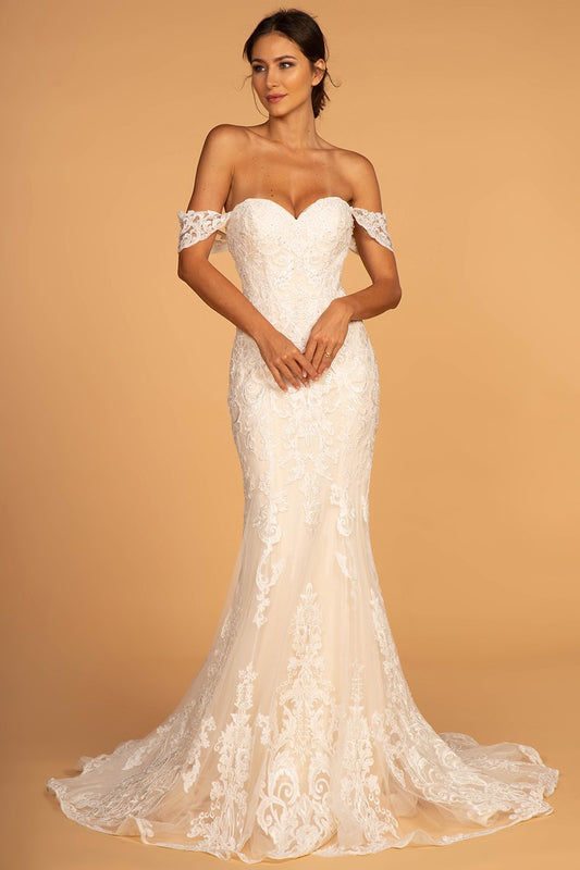 Off Shoulder Lace Trumpet Wedding Gown -32-591