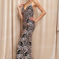 FLORAL SEQUINS DRESS FITTED WITH BACK SLIT