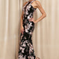 FLORAL EMBROIDERED FULL LENGTH PARTY DRESS WITH LACE BACK AND BACK SLIT
