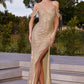 Ladivine-BD4004 Sequence Prom Dress with slit drape shoulder
