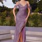 Ladivine-BD4004 Sequence Prom Dress with slit drape shoulder