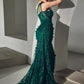 CB081 ONE SHOULDER FITTED GLITTER GOWN