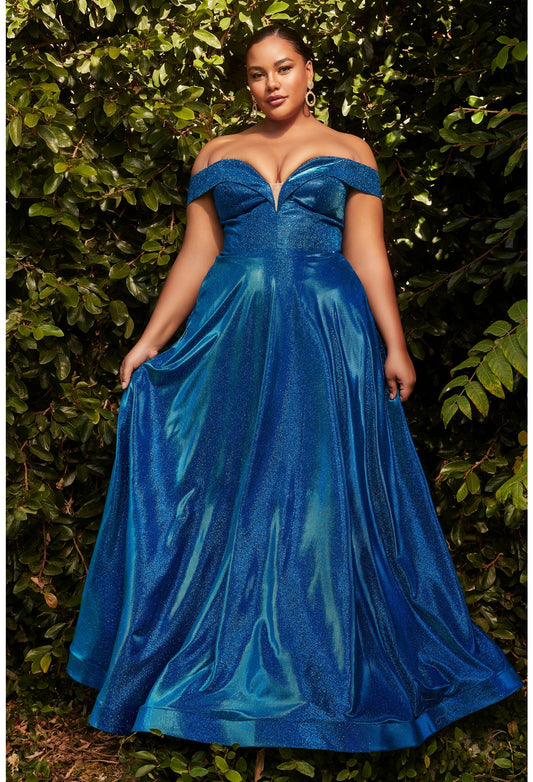 LADIVINE-CD210C METALLIC OFF THE SHOULDER BALL GOWN CURVE