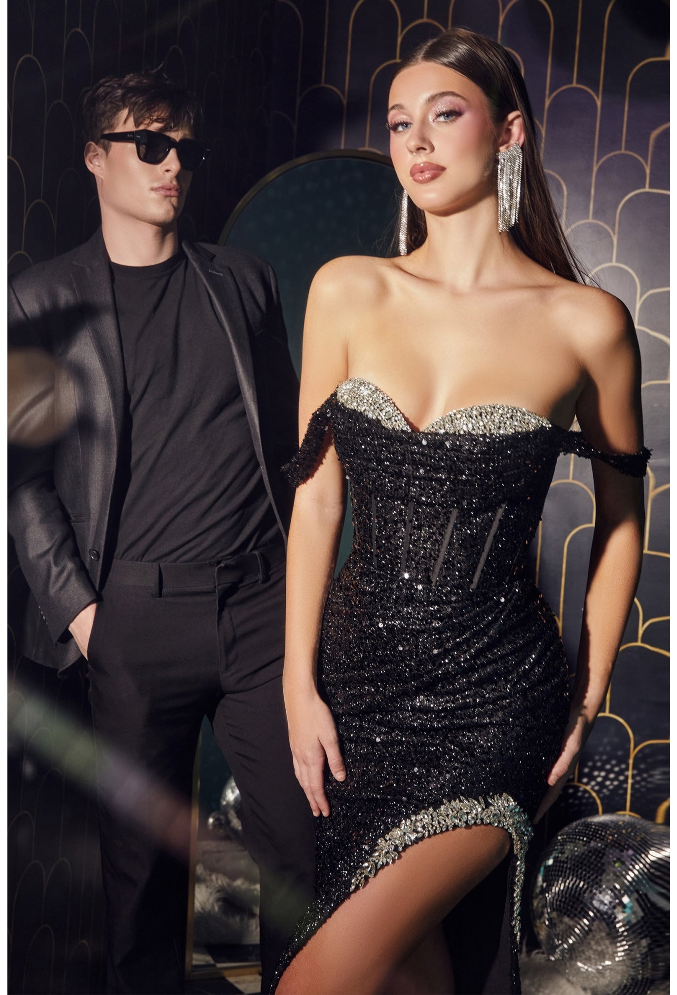 Ladivine CD284 Black Glamour dress with silver