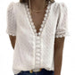 Wholesale v Neck Short Sleeve White Black 8 Colors Women Ladies Summer Dot Lace Chiffon Tops Shirts Blouse